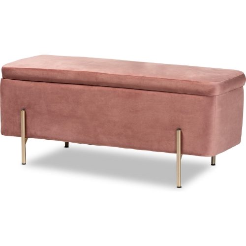 Rockwell Blush Pink Velvet & Gold Metal Storage Bench