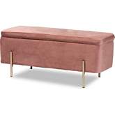 Rockwell Blush Pink Velvet & Gold Metal Storage Bench