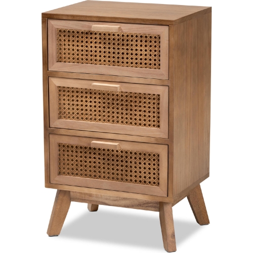 Baden 3 Drawer End Table in Wood & Rattan