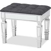 Hedia Ottoman in Silver Wood, Mirror & Tufted Grey Fabric