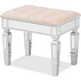 Hedia Ottoman in Silver Wood, Mirror & Tufted Beige Fabric