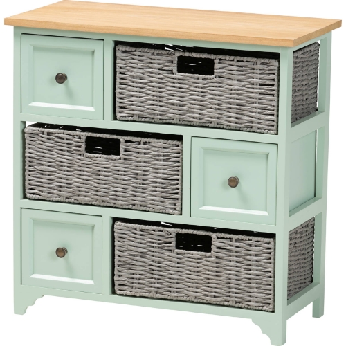 Valtina 3 Drawer Storage Unit with Baskets in Mint Green & Oak Brown Finish Wood