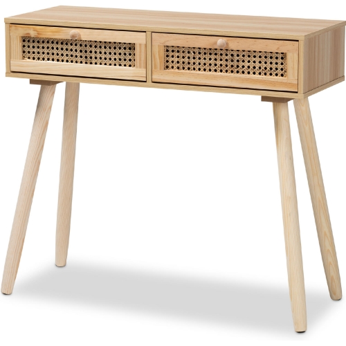 Maclean 2 Drawer Console Table in Natural Finish Wood & Rattan