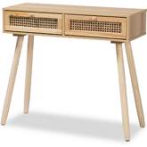 Maclean 2 Drawer Console Table in Natural Finish Wood & Rattan