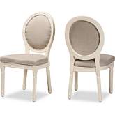 Louis Dining Chair in Grey Fabric & White Finish Wood (Set of 2)