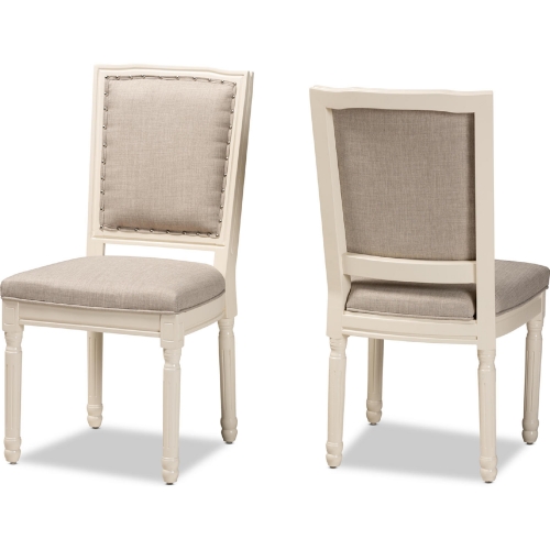 Louane Dining Chair in Grey Fabric & White Finish Wood (Set of 2)