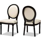 Louis Dining Chair in Beige Leatherette & Black Wood (Set of 2)