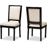 Louane Dining Chair in Beige Leatherette & Black Finish Wood (Set of 2)