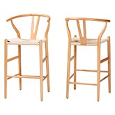 Paxton Bar Stool in Natural Brown Finish Wood & Beige (Set of 2)