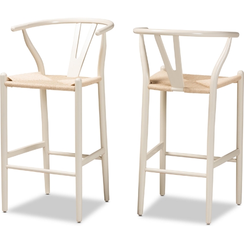 Paxton Bar Stool in White Finish Wood & Beige (Set of 2)