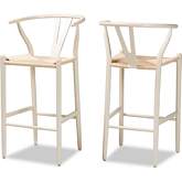 Paxton Bar Stool in White Finish Wood & Beige (Set of 2)