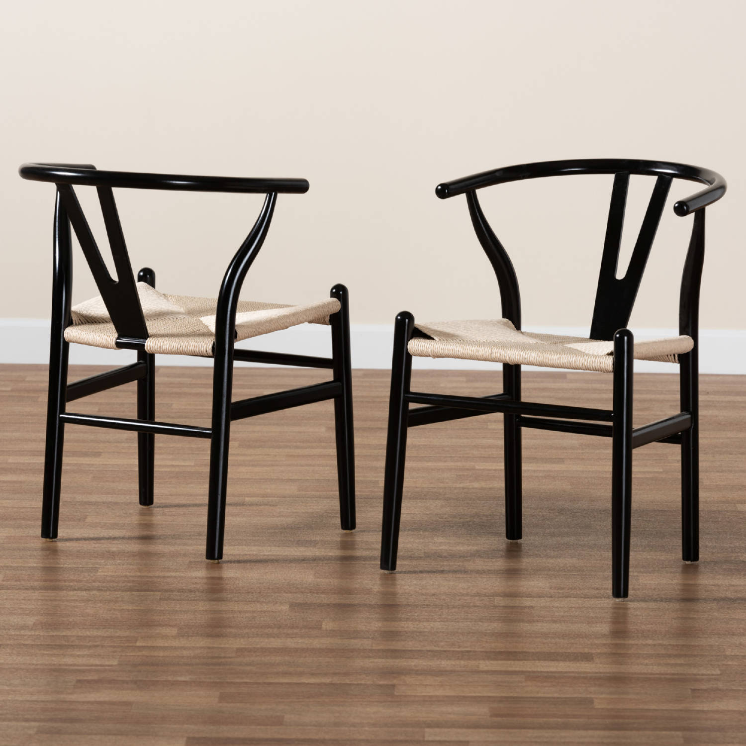 Baxton Y A B Black Rope Wishbone Chair Paxton Dining Chair in