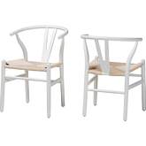 Paxton Wishbone Y Dining Chair in White Finish Wood & Beige Rope (Set of 2)