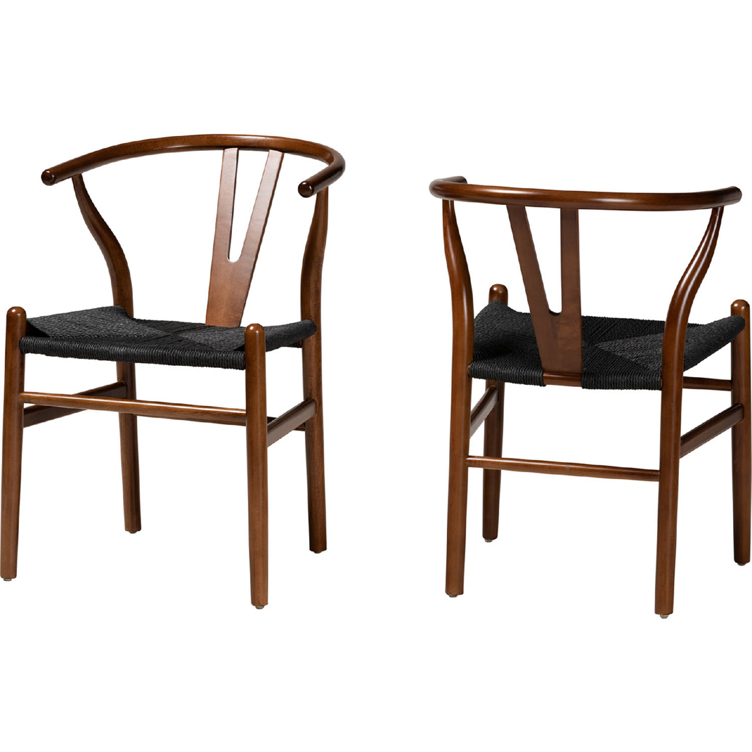 Baxton Y A DB 1 Dark Brown Black Rope Wishbone Chair Paxton