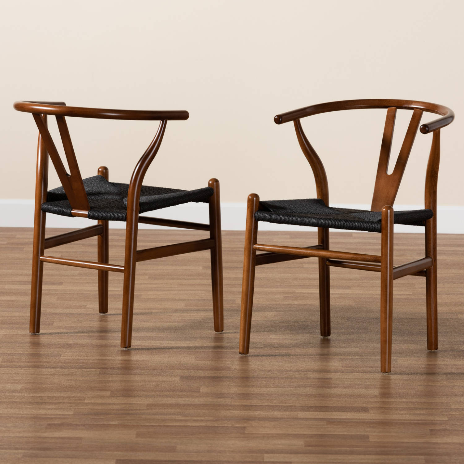 Baxton Y A DB 1 Dark Brown Black Rope Wishbone Chair Paxton Dining