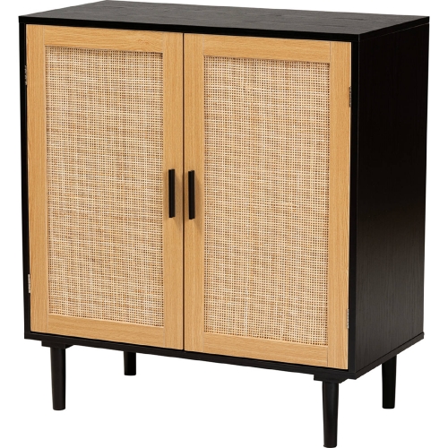 Maureen 2 Door Storage Cabinet in Espresso Brown Wood & Rattan