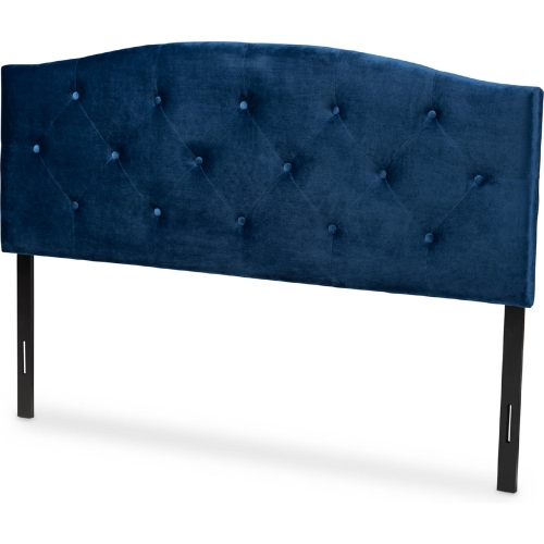 Leone Full Headboard in Button Tufted Navy Blue Velvet