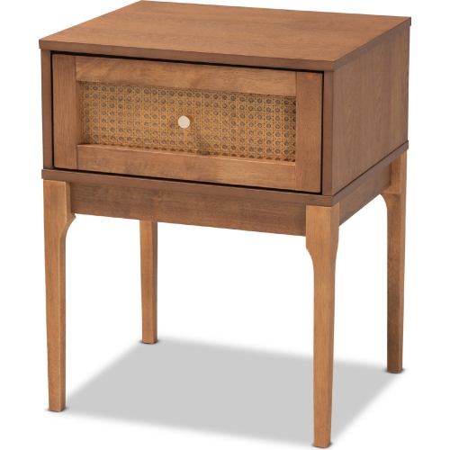 Ramiel 1 Drawer Nightstand in Ash Walnut Finish Wood & Rattan