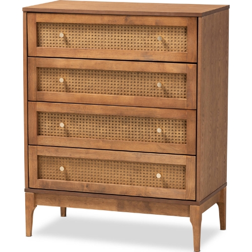 Ramiel 4 Drawer Chest in Ash Walnut Finish Wood & Rattan