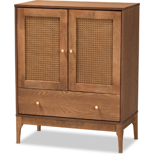 Ramiel 1 Drawer Sideboard in Ash Walnut Finish Wood & Rattan