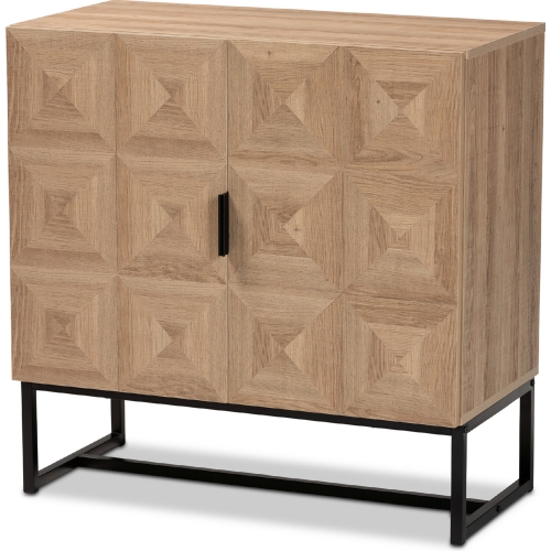 Darien 2 Door Storage Cabinet in Natural Finished Wood & Black Metal