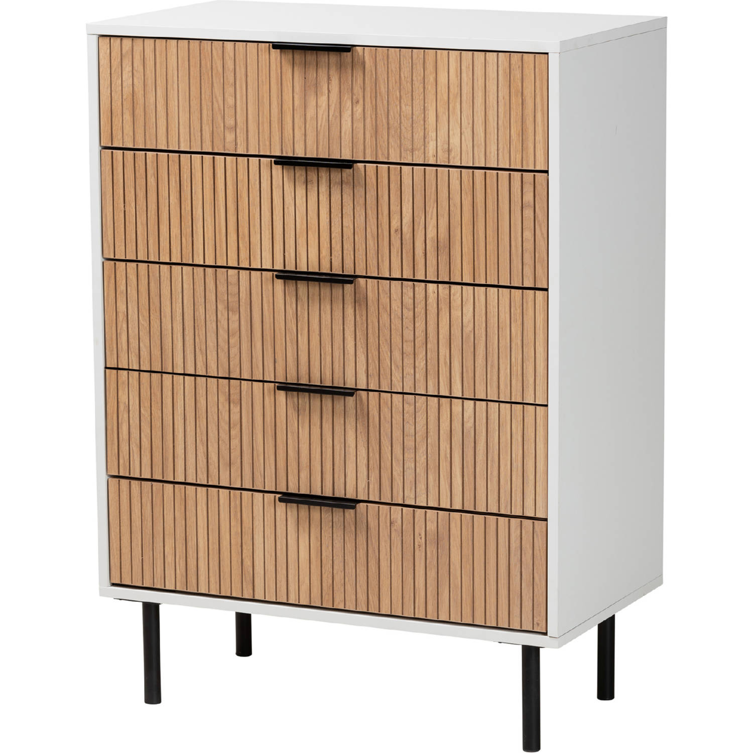 Baxton LCF20158 White Tan 5DW Cabinet Karima 5 Drawer