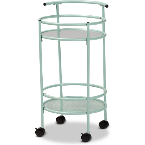 Newell 2 Tier Kitchen Cart in Mint Green Metal & Glass