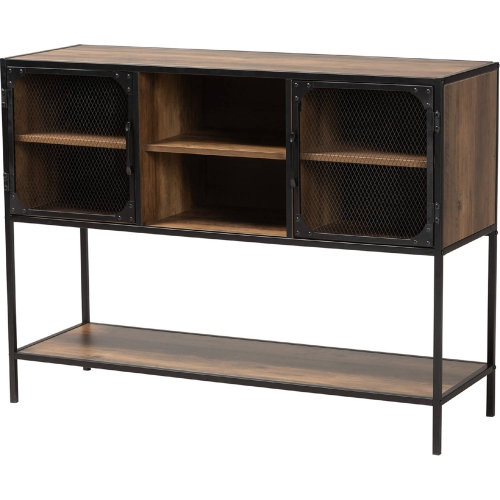 Cardea 2 Door Sideboard in Walnut Brown Finish Wood & Black Metal