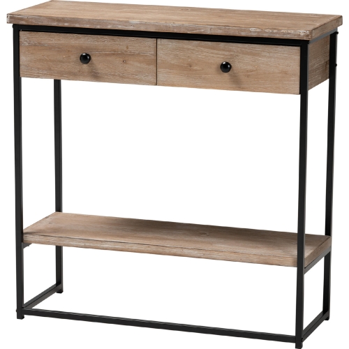 Silas 2 Drawer Console Table in Natural Finish Wood & Black Metal