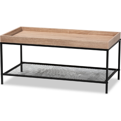 Overton Coffee Table in Oak Brown Finish Wood & Black Metal