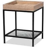 Overton End Table in Oak Brown Finish Wood & Black Metal