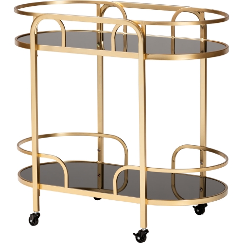 Leighton 2 Tier Wine Cart in Gold Metal & Tempered Glass