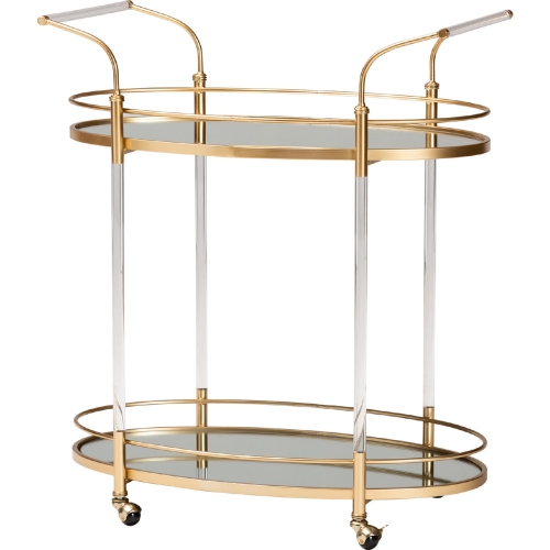 Nakano 2 Tier Wine Cart in Gold Metal & Mirrored Glass