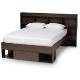 Dexton Queen Platform Storage Bed in Dark Brown Finish Wood