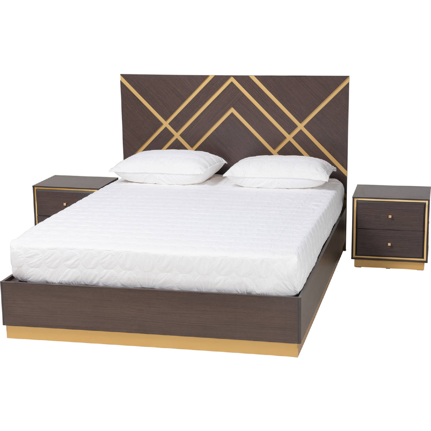 Baxton SEBED13032026 Modi Wenge Gold Queen 3PC Set Arcelia