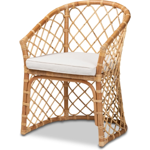 Orchard Dining Chair in Natural Brown Rattan & White Fabric