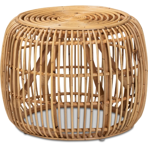 Maverick Round End table in Natural Brown Rattan