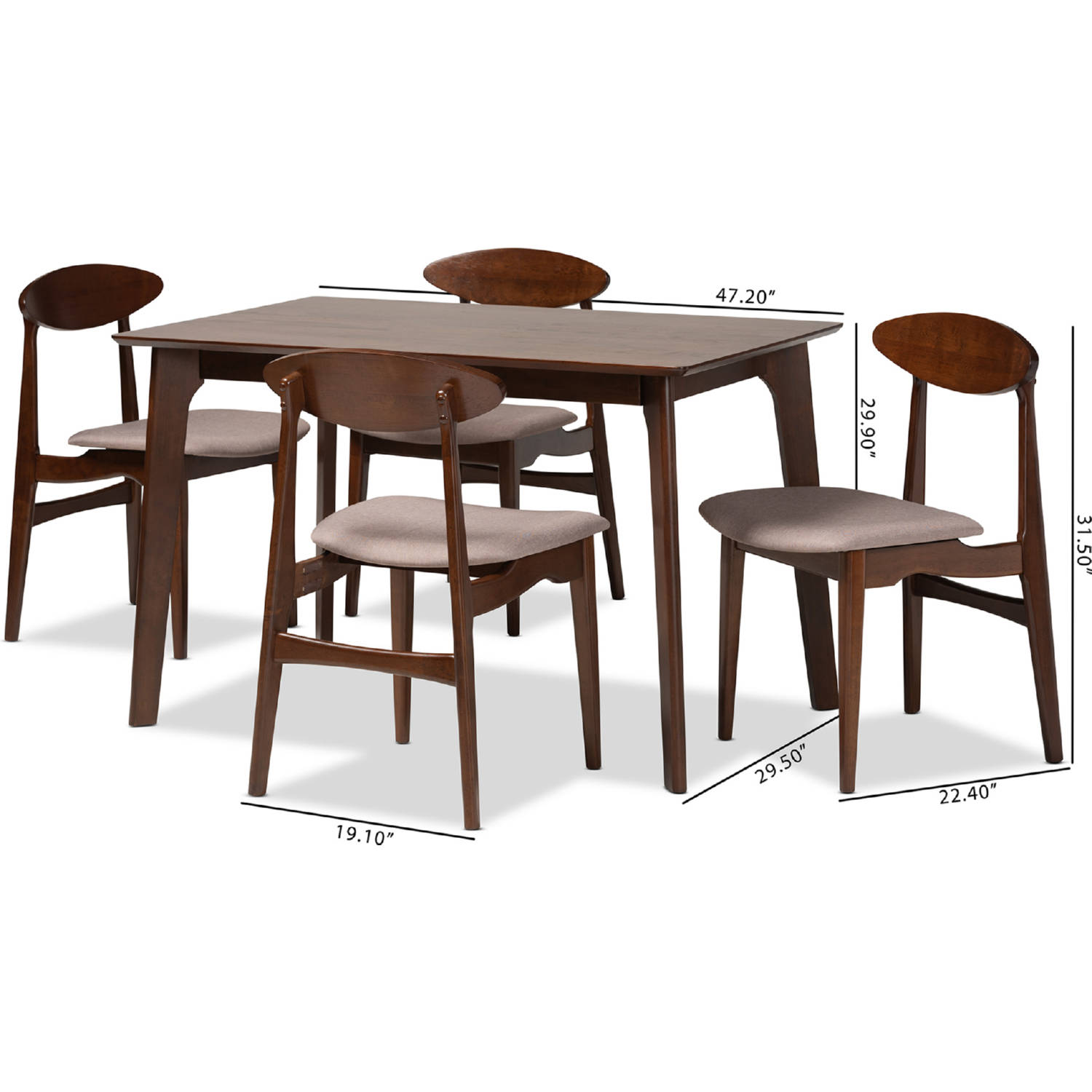 Baxton Daria Grey Cappuccino 5PC Dining Set Daria 5 Piece Dining