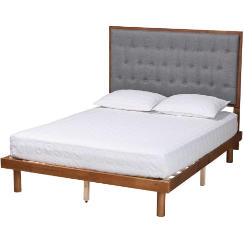 Bellini Queen Platform Bed in Grey Fabric & Walnut Brown Finish Wood