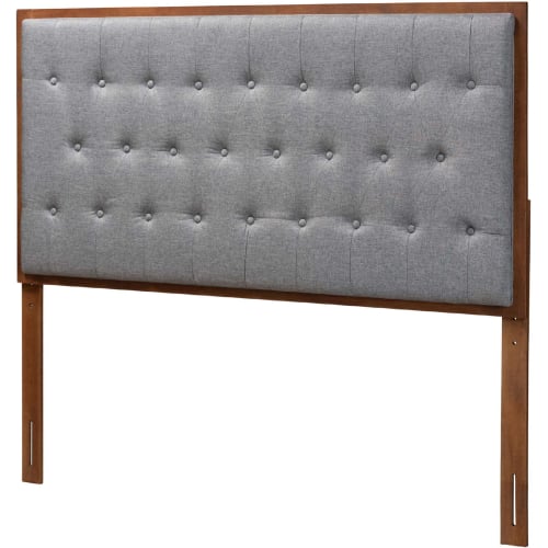 Harumi King Headboard in Tufted Grey Fabric & Walnut Brown Finish Wood