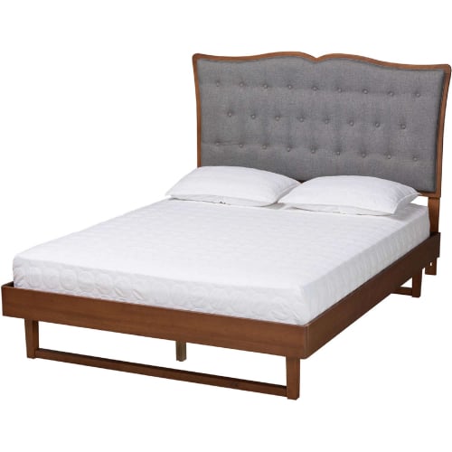 Padilla Queen Platform Bed in Grey Fabric & Walnut Brown Finish Wood