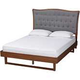 Sereno King Platform bed in Tufted Grey Fabric & Walnut Brown Finish Wood