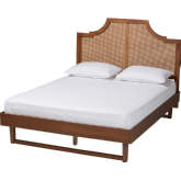 Francine King Bed in Ash Walnut Finish Wood & Woven Rattan