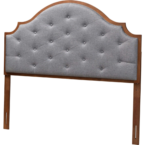 Premala King Headboard in Tufted Grey Fabric & Walnut Brown Finish Wood