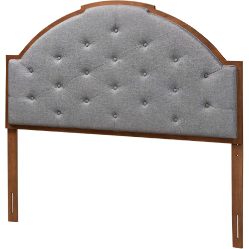 Madeline King Headboard in Tufted Grey Fabric & Walnut Brown Finish Wood