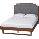 Orlando King Platform Bed in Walnut Brown Finish Wood & Grey Fabric