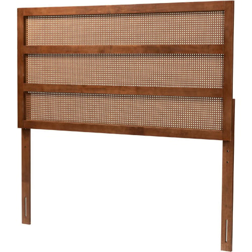 Berne Queen Headboard in Ash Walnut Finish Wood & Rattan