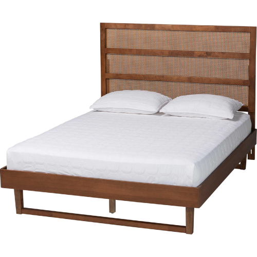 Donnica King Platform Bed in Walnut Brown Finish Wood & Woven Rattan