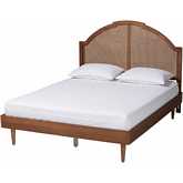 Mendel Queen Bed in Walnut Brown Wood & Rattan