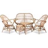 Jayden 5 Piece Loveseat Set in Natural Finish Rattan & White Fabric